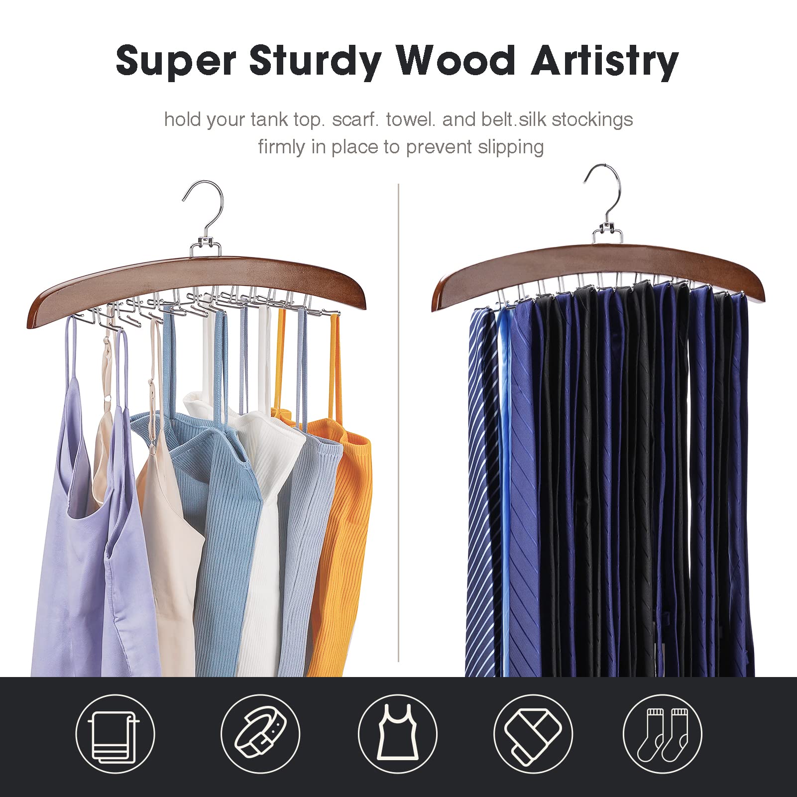 Ulimart Tie Rack Tie Hanger 24 Hooks Wooden Tie Organizer  Tank Top Hanger Belt Organizer for Closet with Upgraded 360